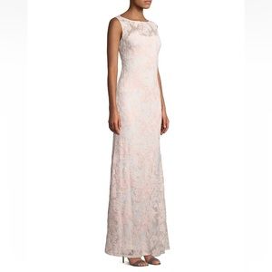 KARL LAGERFELD PARIS SZ 6 Rose Pink Floral Lace and mesh embroidered gown. BNWT.